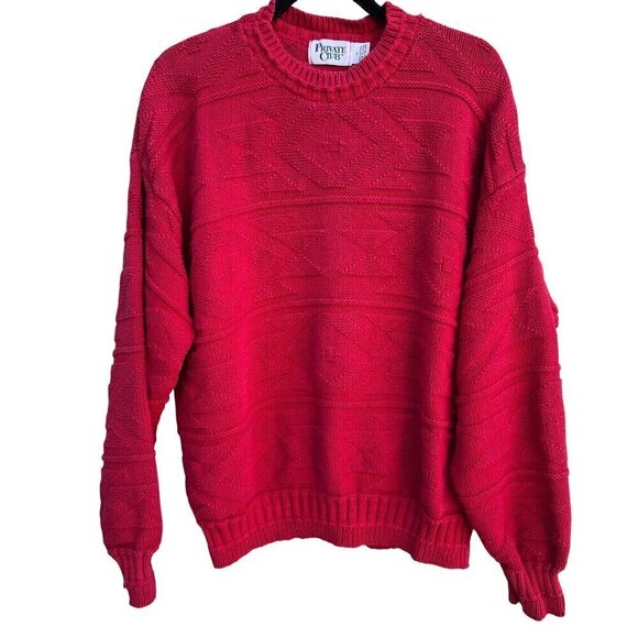 Private Club Vintage Mens Red Crew Neck Preppy Geometric Knit Grandpa Sweater L - Picture 1 of 9